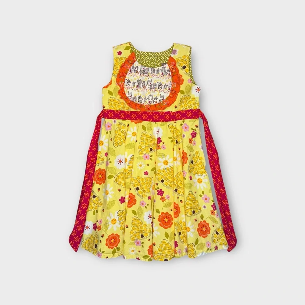 Jelly The Pug Bee Floral Honey House Pattern Yellow Dress